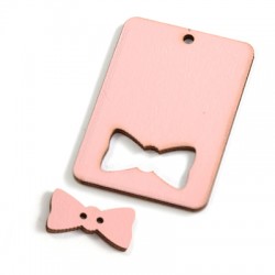 Wooden Tag Rectangular Pendant 50x35mm Bowtie 22x12mm