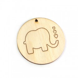 Pendentif en Bois 50mm avec gravure éléphant