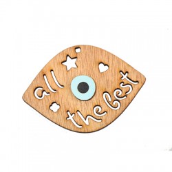Pendentif en bois œil Maléfique « all the best » avec Étoile 53 x 74 mm