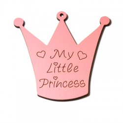 Pendentif en Bois courone avec gravure "My Little Princess" 80x82mm