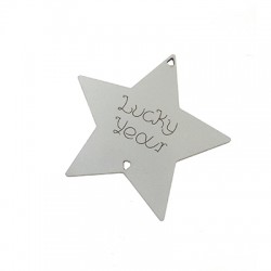Pendentif en bois Étoile « Lucky Year » avec 2 Trous 73 x 71 mm
