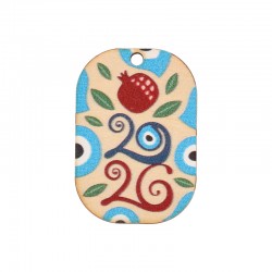 Ciondolo in Legno con Melograno e Occhio 2026 27X39 mm