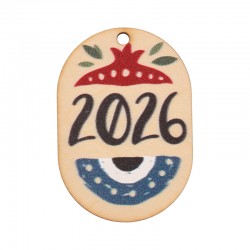 Ciondolo Ovale in Legno 2026 con Melograno e Occhio 30X44 mm