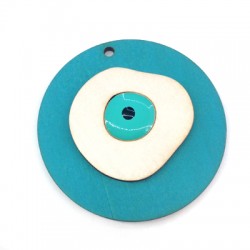 Pendentif en Bois avec œil porte-bonheur émaillé 50mm