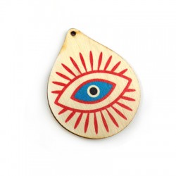 Ciondolo di Legno Goccia con Occhio Portafortuna Dipinto 59x48mm