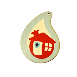 Pendentif en bois en Forme de Goutte avec Maison et cœur 94 x 70 mm