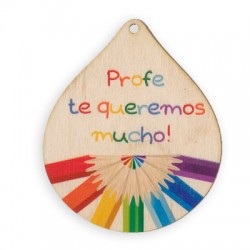 Wooden Pendant Teardrop 'Profe te queremos mucho!' 75x63mm