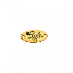 Connecteur Ovale en bois « Luck » avec Trèfle à Quatre Feuilles 25 x 12 mm