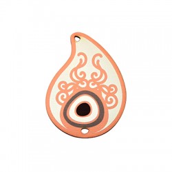 Pendentif en bois en Forme de Larme avec œil Maléfique et 2 Anneaux 60 x 45 mm