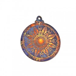 Pendentif en bois Boule de Noël avec Fleur 93 x 80 mm