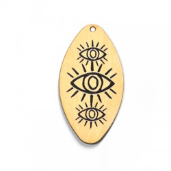 Pendentif Ovale en bois avec yeux 32 x 60 mm
