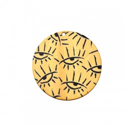Pendentif rond en bois avec yeux 55 mm