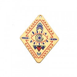 Pendentif en bois en Forme de Losange avec œil 44 x 54 mm