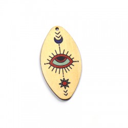 Pendentif Ovale en bois avec œil 32 x 60 mm