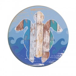 Wooden Beer Mat Round Sea Turtle 80mm