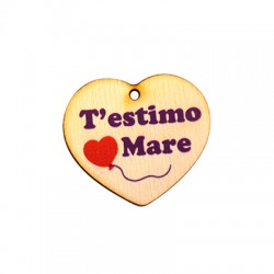 Wooden Pendant Heart "T'estimo Mare" 35x39mm
