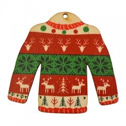 Pendentif en bois pull de Noël 78 x 75 mm