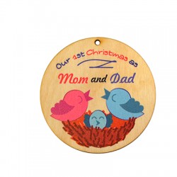 Pendentif rond en bois « Notre Premier Noël » 69 mm