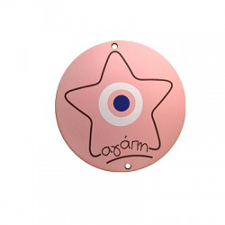 Pendentif rond en bois « Αγάπη » avec Étoile et œil Maléfique 69 mm