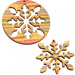 Pendentif rond en bois avec Flocon de Neige 75 mm et 60 mm (2 Pièces/Ensemble)