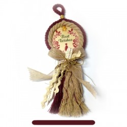 Pendentif rond en bois « Meilleurs vœux » avec gui 75 mm