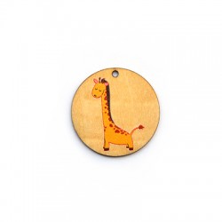 Pendentif rond en bois Girafe 35 mm