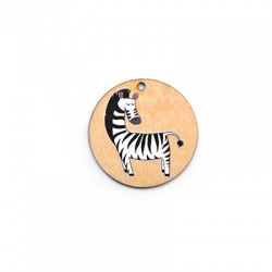 Pendentif rond en bois Zèbre 35 mm