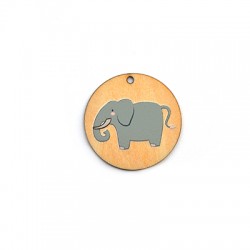 Wooden Pendant Round Elephant 35mm
