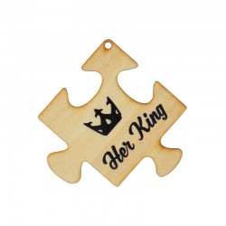 Pendentif en bois Puzzle « Her King » Couronne 60 mm
