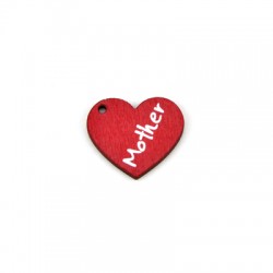 Charm di Legno Cuore "Mother" 25x20mm