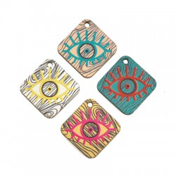 Wooden Pendant Rhombus with Evil Eye 23mm