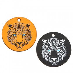Pendentif en bois tête de Léopard Ronde 32 mm