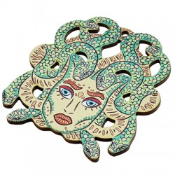 Pendentif en bois Méduse 55 x 60 mm