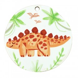 Pendentif en bois Dinosaure rond 43 mm