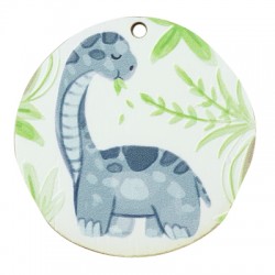 Pendentif en bois Dinosaure rond Brontosaure 43 mm