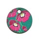 Wooden Charm Round with Flower & Leaf 15mm