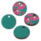 Wooden Charm Round with Flower & Leaf 15mm