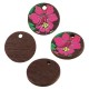 Wooden Charm Round with Flower & Leaf 15mm