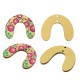 Wooden Pendant Horseshoe with Flower Leaf & 2 Hoops 39x33mm
