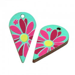 Breloque en bois en Forme de Goutte avec Fleur 13 x 25 mm