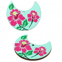 Pendentif Demi-Cercle en bois avec Fleur et Feuille 39 x 33 mm