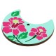 Wooden Pendant Semicircle with Flower & Leaf 39x33mm