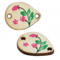 Connettore in Legno a Goccia con Fiore e Foglia 14X18 mm