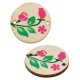 Wooden Connector Round with Flower & Leaf 24mm