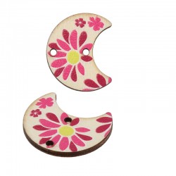 Breloque en bois en Demi-Cercle avec Fleur et 2 Anneaux 23 x 20 mm