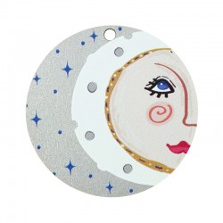 Pendentif rond en bois avec lune et Visage 45 mm