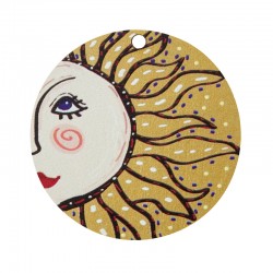 Pendentif rond en bois avec Soleil et Visage 45 mm