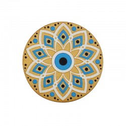 Pendentif rond en bois avec Fleur et œil Maléfique 45 mm