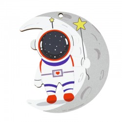 Pendentif en bois Lune avec Astronaute et Étoile 60 x 72 mm
