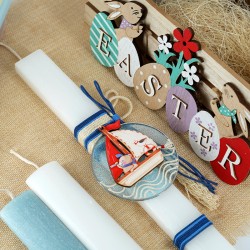 Pendentif en bois en Forme de Bateau avec ours et Oiseau 55 x 65 mm